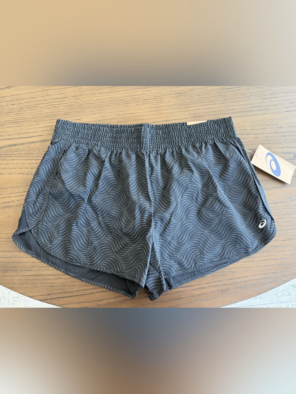 ASICS Women's Black Wave-Pattern Athletic Shorts